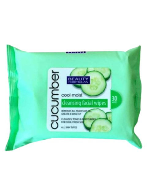 Beauty Formulas Cool Moist Cucumber Cleansing Facial Wipes -(30wipes)