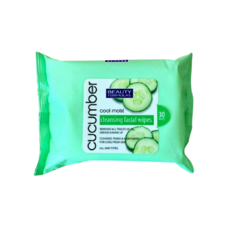 Beauty Formulas Cool Moist Cucumber Cleansing Facial Wipes -(30wipes)