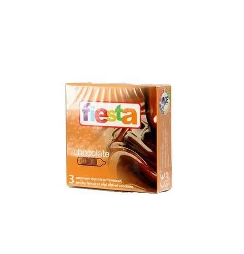 Fiesta Chocolate Flavoured, Coloured and Ribbed Premium Condoms 3'S (1pcs)