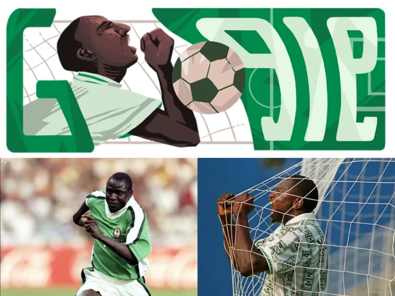 Rashidi Yekini scores Nigeria's first ever goal at a Fifa World Cup