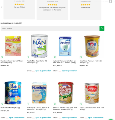 a catalogue of baby food on website